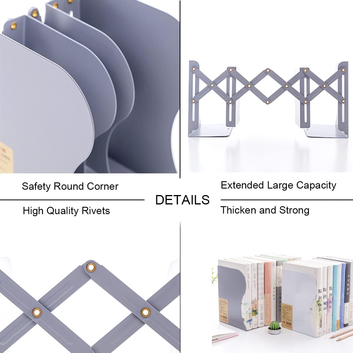 Adjustable Bookends Metal Book Ends for Heavy Book Holder Heavy Duty Bookends Nonskid Bookcase Desktop Book Organizer Binder Holder