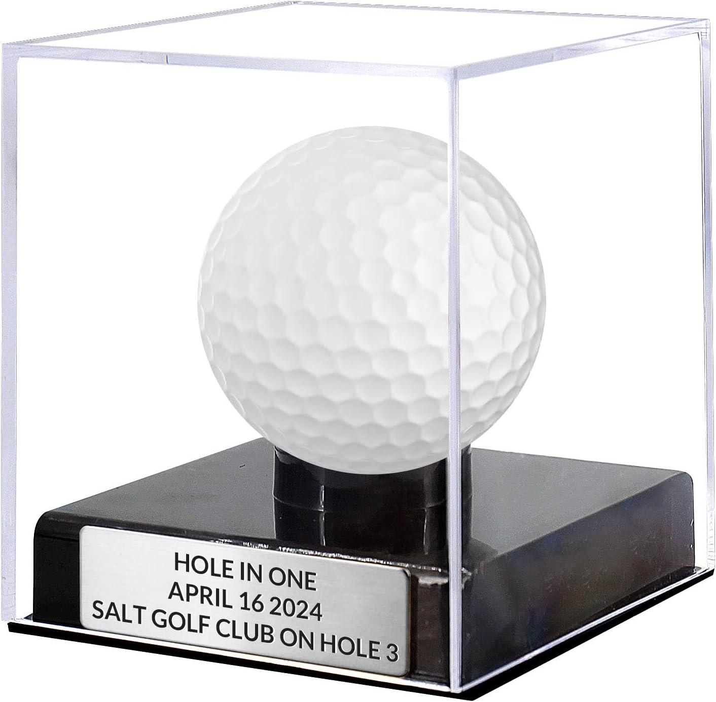 Custom Golf Ball Display Case Acrylic Golf Ball Holder Case Laser Engraved Plaque Showcase Your Cherished Golf Ball Memorabilia (Silver)