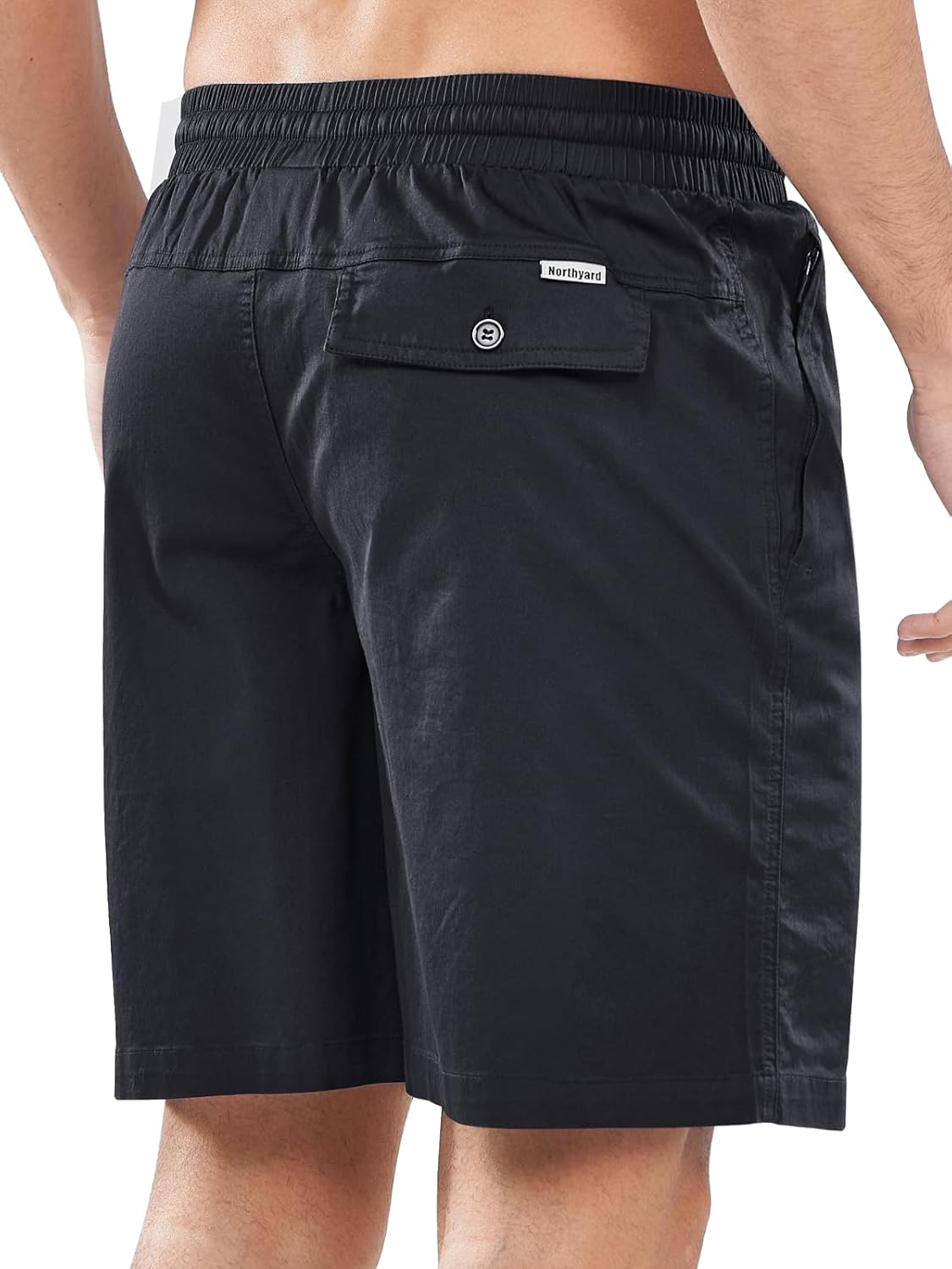 NORTHYARD Mens Casual Shorts-Cotton 9" Golf Hiking Drawstring Elastic Waist Work Shorts with Zipper Pockets