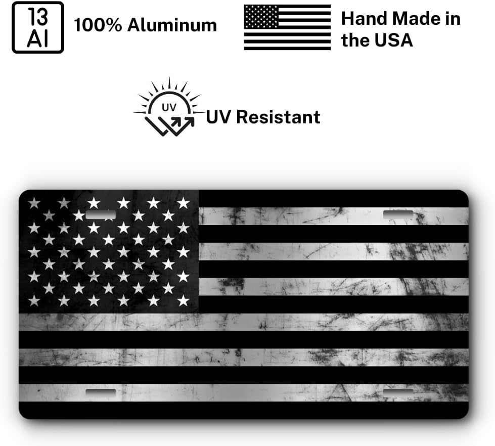Patriotic Vanity Aluminum License Plate for Front of Trucks and Cars - Made in The USA - Universal Fit (Brushed Aluminum Flag)