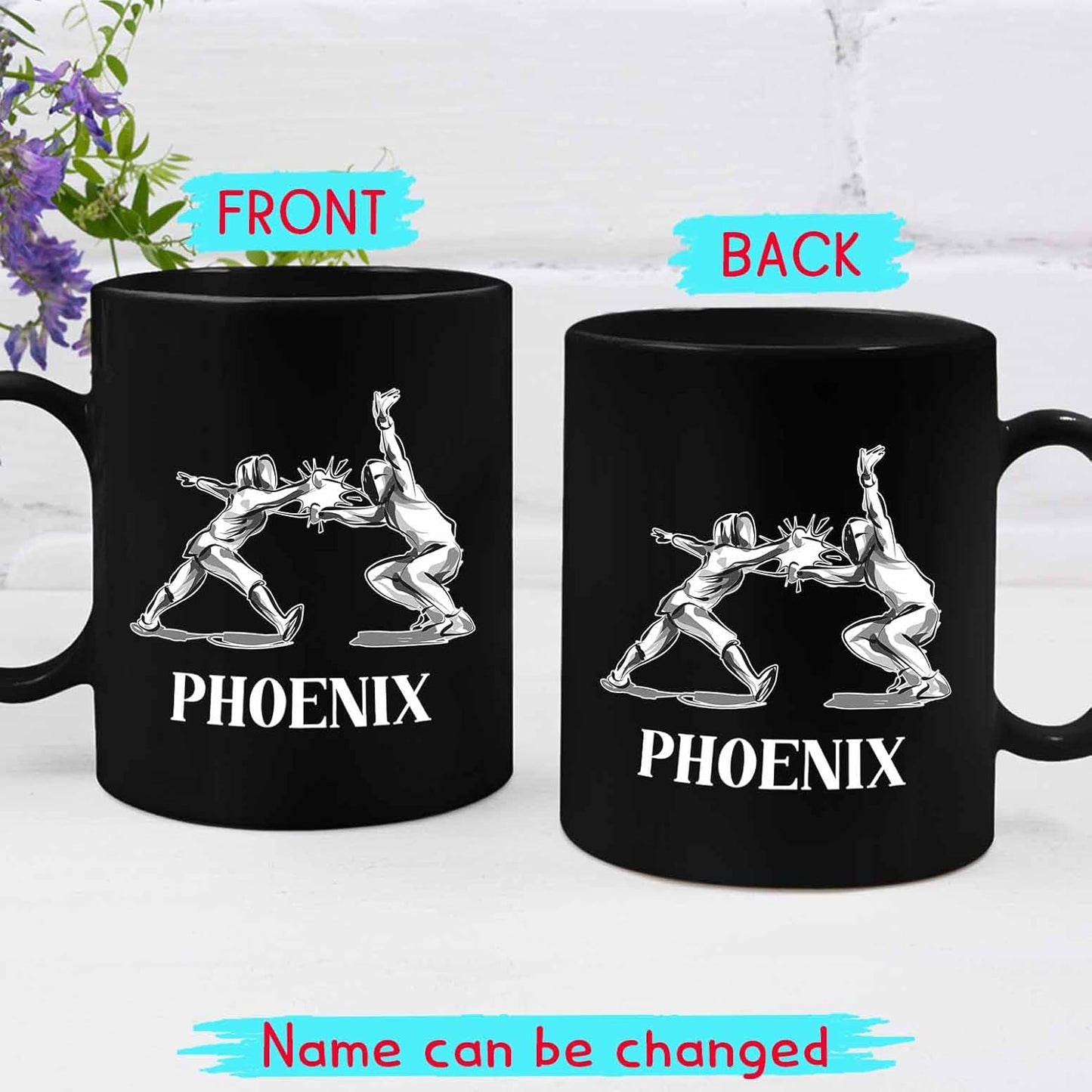 Personalized Fencing Coffee Cup 11 Oz 15 Oz, Customized Fencing Mugs With Choose Name, Fencer Black Ceramic Mug Gifts For Coach, Lover, Travel Mug Gift