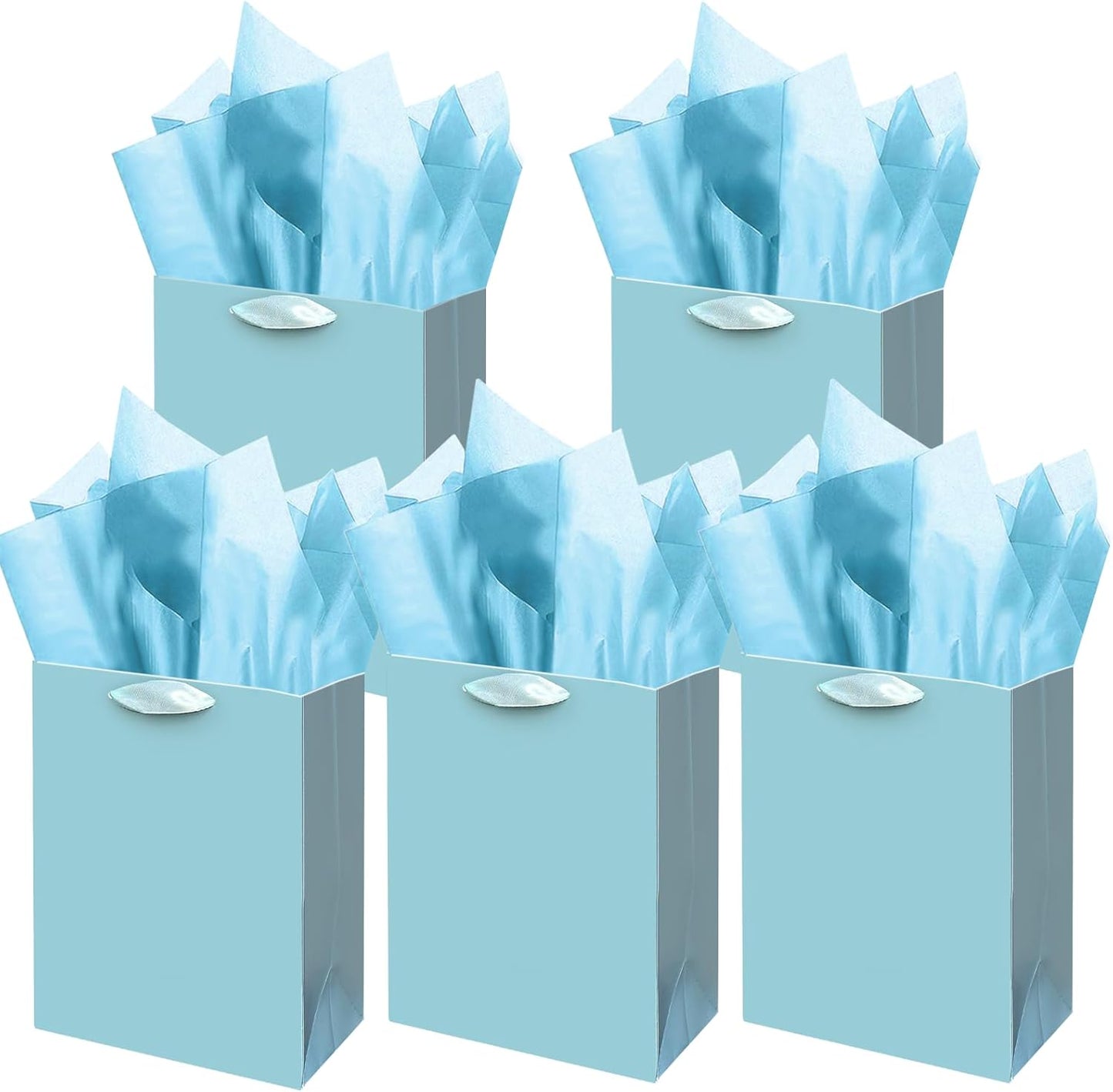 Gcardist Lake Blue Gift Bags with Tissue Paper for Wedding, Birthday, Party Supplies - Medium Size Cardboard Gift Bags (5pcs + 10pcs Tissue Paper)