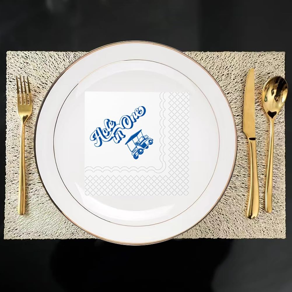 SharkBliss Golf Cocktail Napkins, Hole in One First Birthday Disposable Paper Cocktail Beverage Napkins for Baby Boy Girl 1st Birthday Party Table Decor 2-Ply, 5x5" (50, Hole in One)