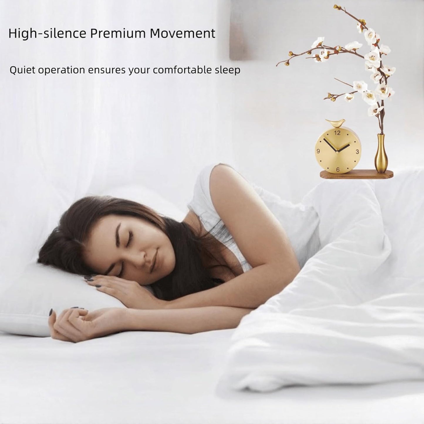 Floral Art Brass Mantel Clock - Elegant Silent Table Clock with Flower Design, Vintage Home Decor for Living Room, Luxury Solid Brass Decorative Clock