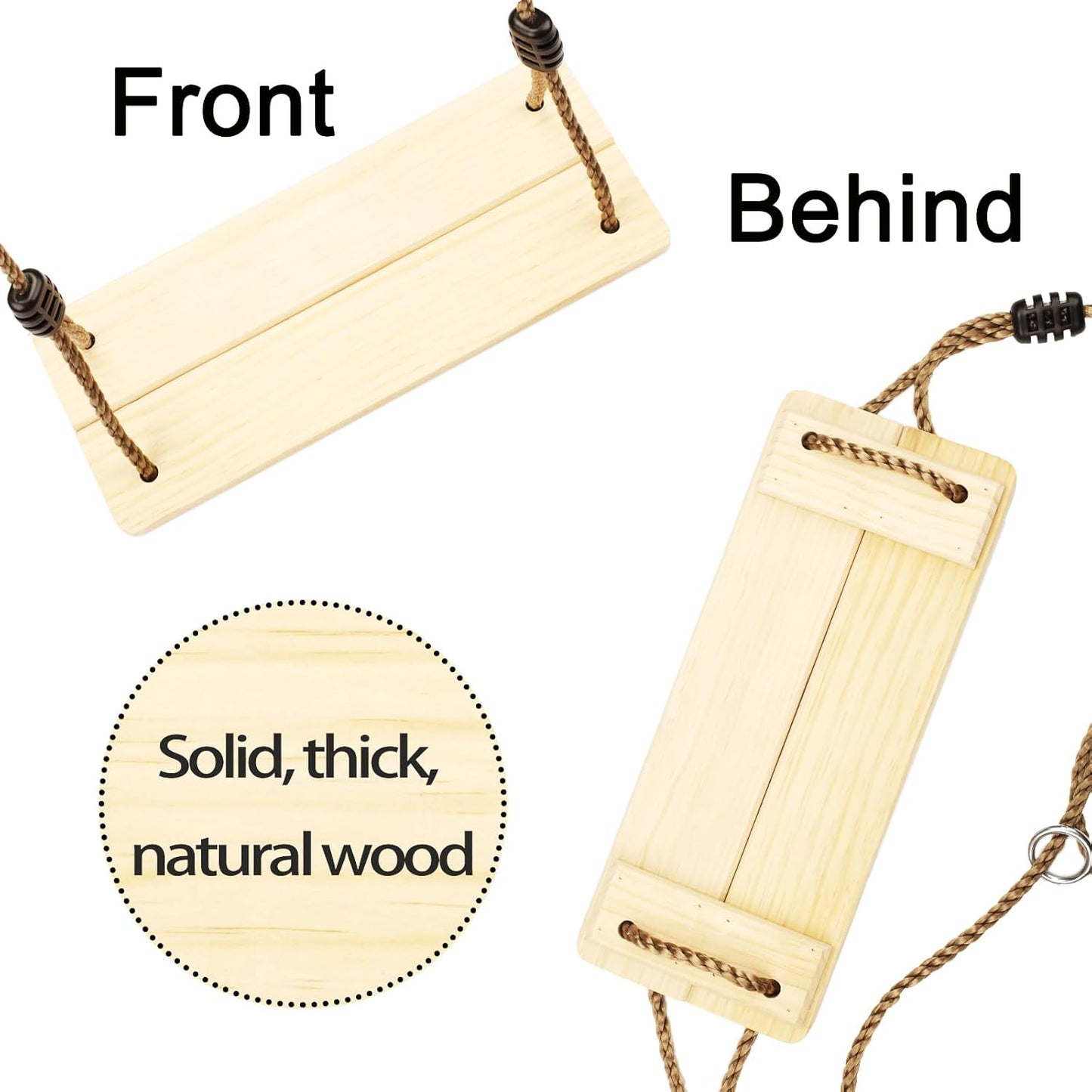 KINSPORY Wooden Swing Seat, Outdoor Swing Set Accessories for Backyard, Height Adjustable Rope with Hanging Tree Straps Kit for Porch Patio Garden Playgroud (Light Yellow)