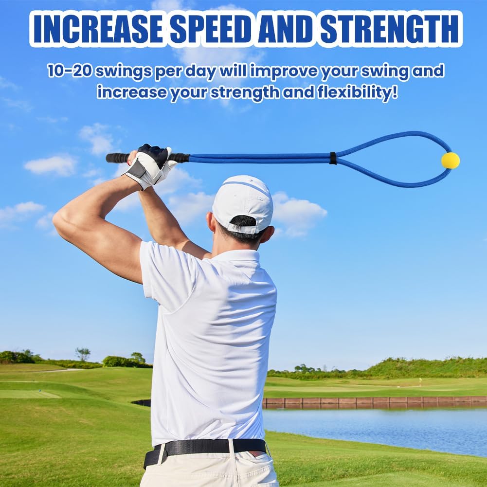 Golf Rope Swing Trainer Set, Golf Swing Training Aid to Improve Speed, Tempo, Rhythm, Flexibility and Strength, Included Correcting Arm Band&Rope Trainer with Weighted Ball