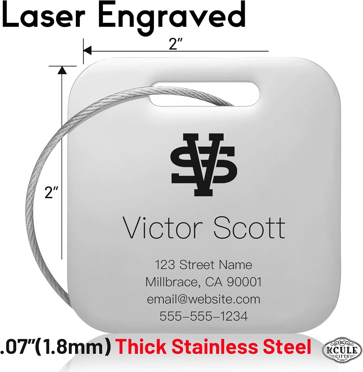 Personalized Luggage Tags for Suitcases - Stainless Steel Custom Luggage Tags for Backpacks & Bags, Sturdy, Waterproof & Heavy Duty (Silver/Square)
