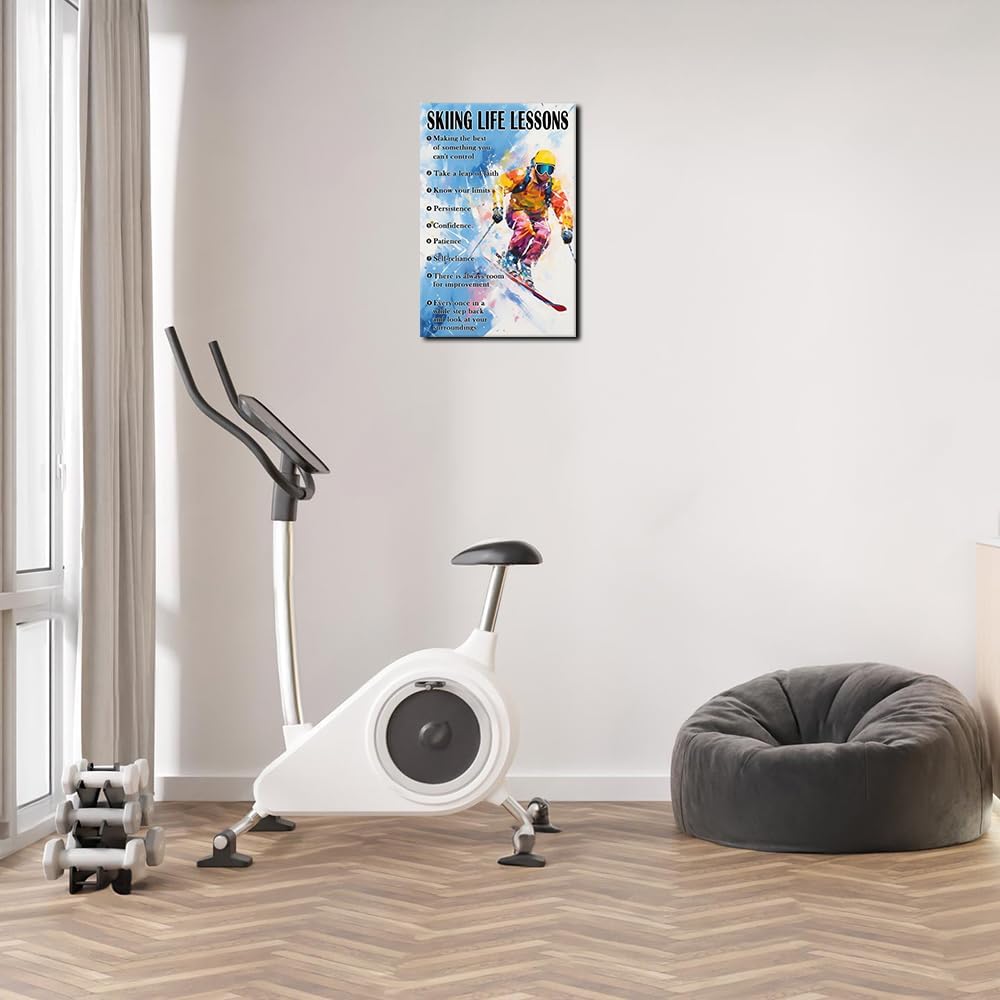 Strofupp Skiing Wall Art Inspirational Sport Quotes Poster Framed Life Lessons Pictures Wall Art Painting Vintage Skiing Poster Artwork 12x18 inches