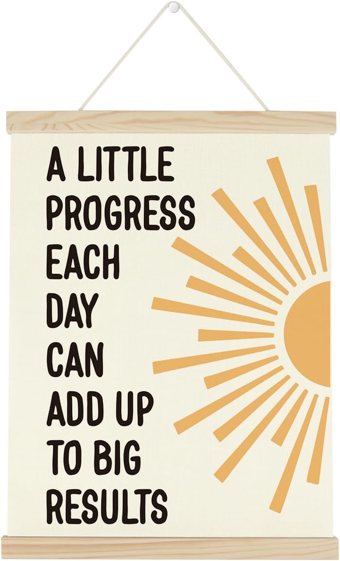 WINGTECA Motivational Decor Mental Health Poster A Little Progress Each Day Can Add Up To Big Results Colorful Wall Hanging Banner Decor for Classroom Office Kids Room 12x16Inch
