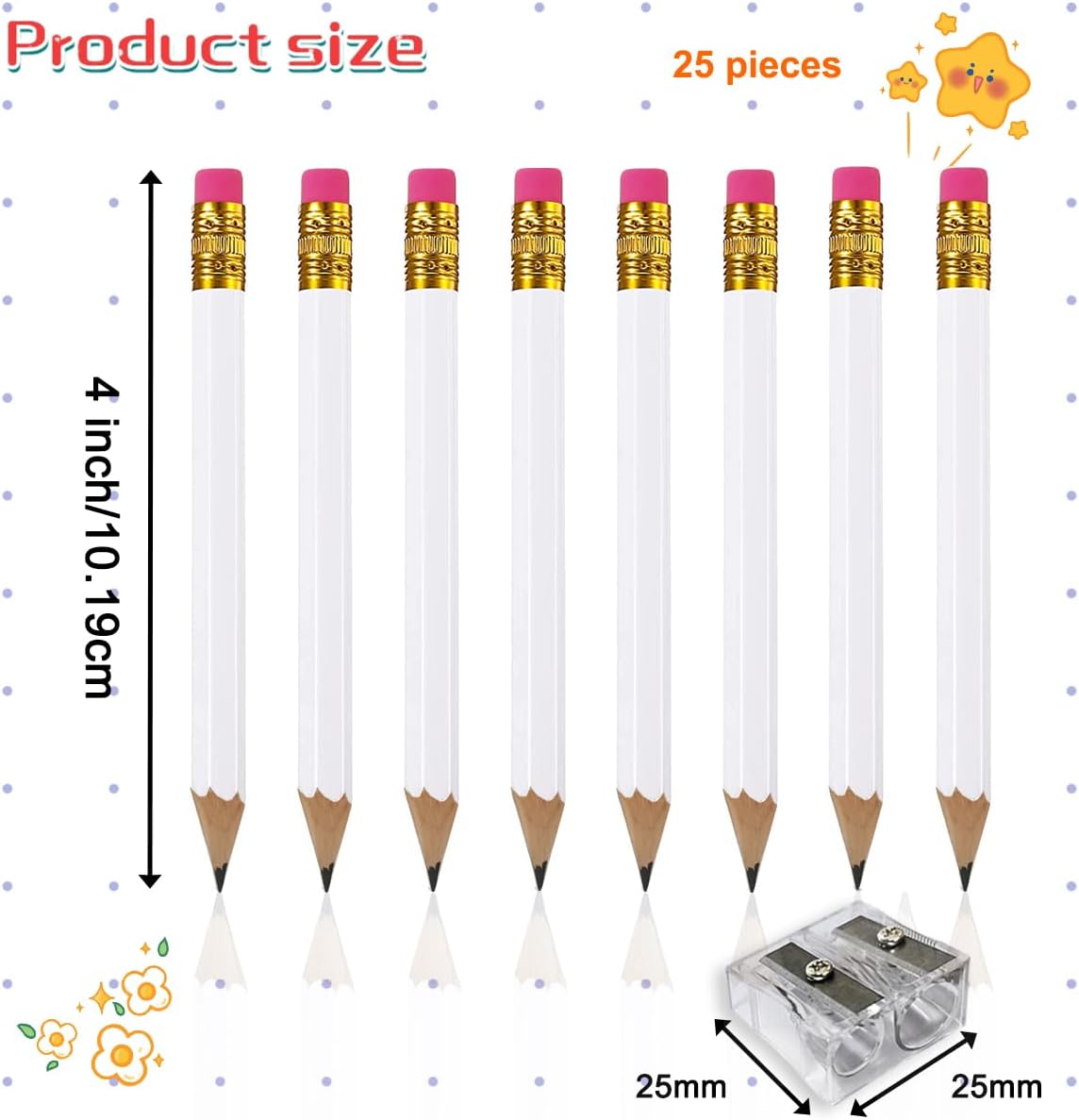 Adhere 25pcs Golf Pencils with eraser Hexagon Wooden Pencils Graphite 2B for Golf Event Scoring,Classroom,Wedding,Company Meetings,Pew, Pocket (white)