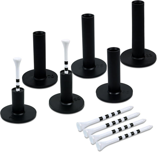 Premium Rubber Golf Tees for Mats Golf Tee Holder for Driving Range Simulator Hitting Mats and Outdoor Training 6 Sizes Rubber Tees & 6pcs 3-1/4 Tees (12 Pcs)