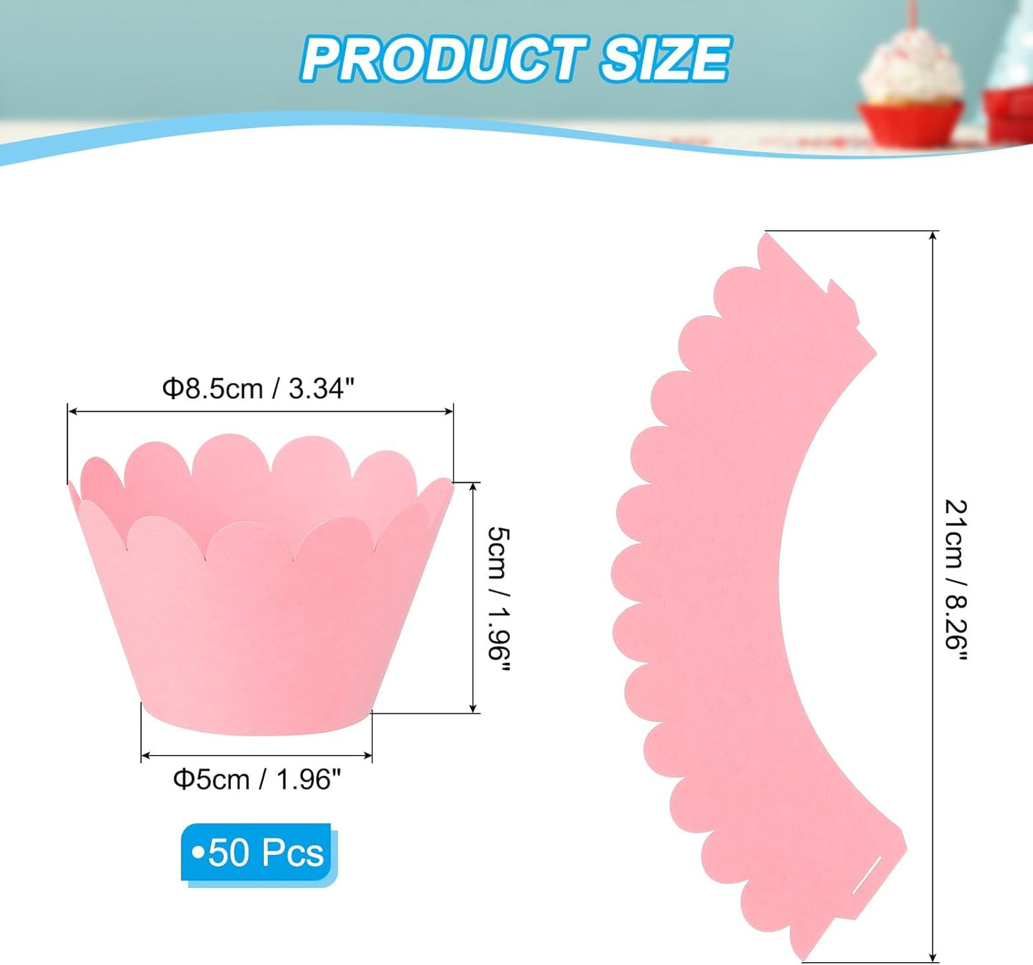 PATIKIL Cupcake Wrappers Paper, 50 Pack Baking Cups Standard Wave Decoration for Anniversary Birthday Weddings and Parties, Dark Pink