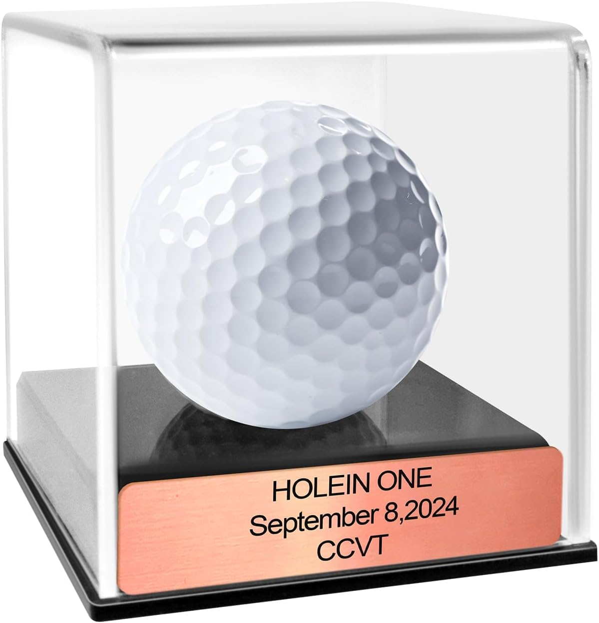 Custom Golf Display Case, Acrylic Golf Ball Display Case, Custom Engraved Plaque, Showcase Your Cherished Golf Ball Memorabilia (Pink Gold)