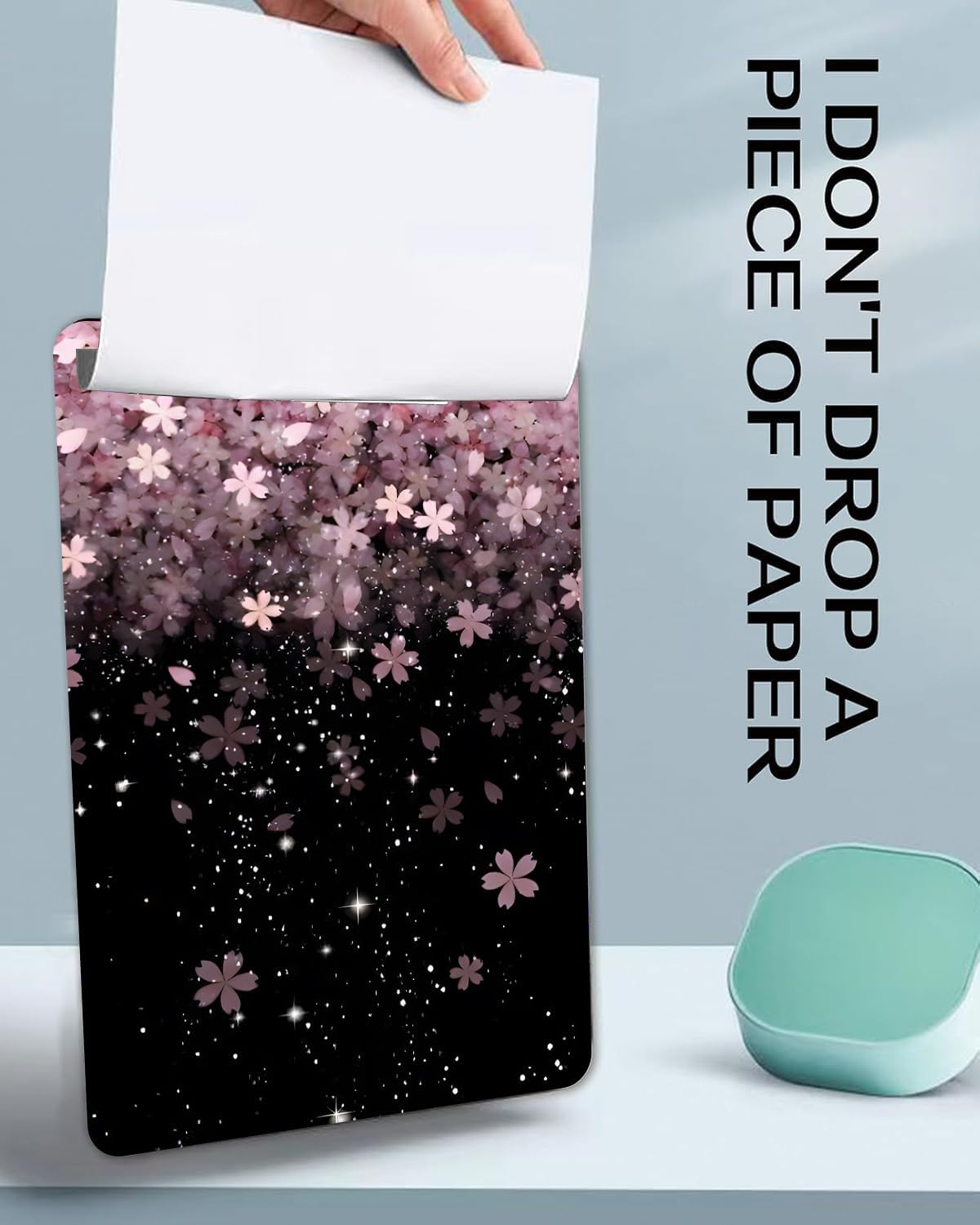 Fashion A4 Clipboard, Standard Letter Size 9" x 12.5", Decorative Wooden Clipboard with Low Profile Metal Clip for Office, School, Teachers, and Students, Cherry Blossoms