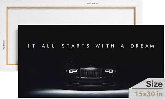 Motivational Wall Art for Office, Super Car Art Canvas, Inspirational Automotive Decor for Rolls Royce Sportscar Lovers, Motivational Wall Decor for Office and Home, Car Poster (30 X 15 in)