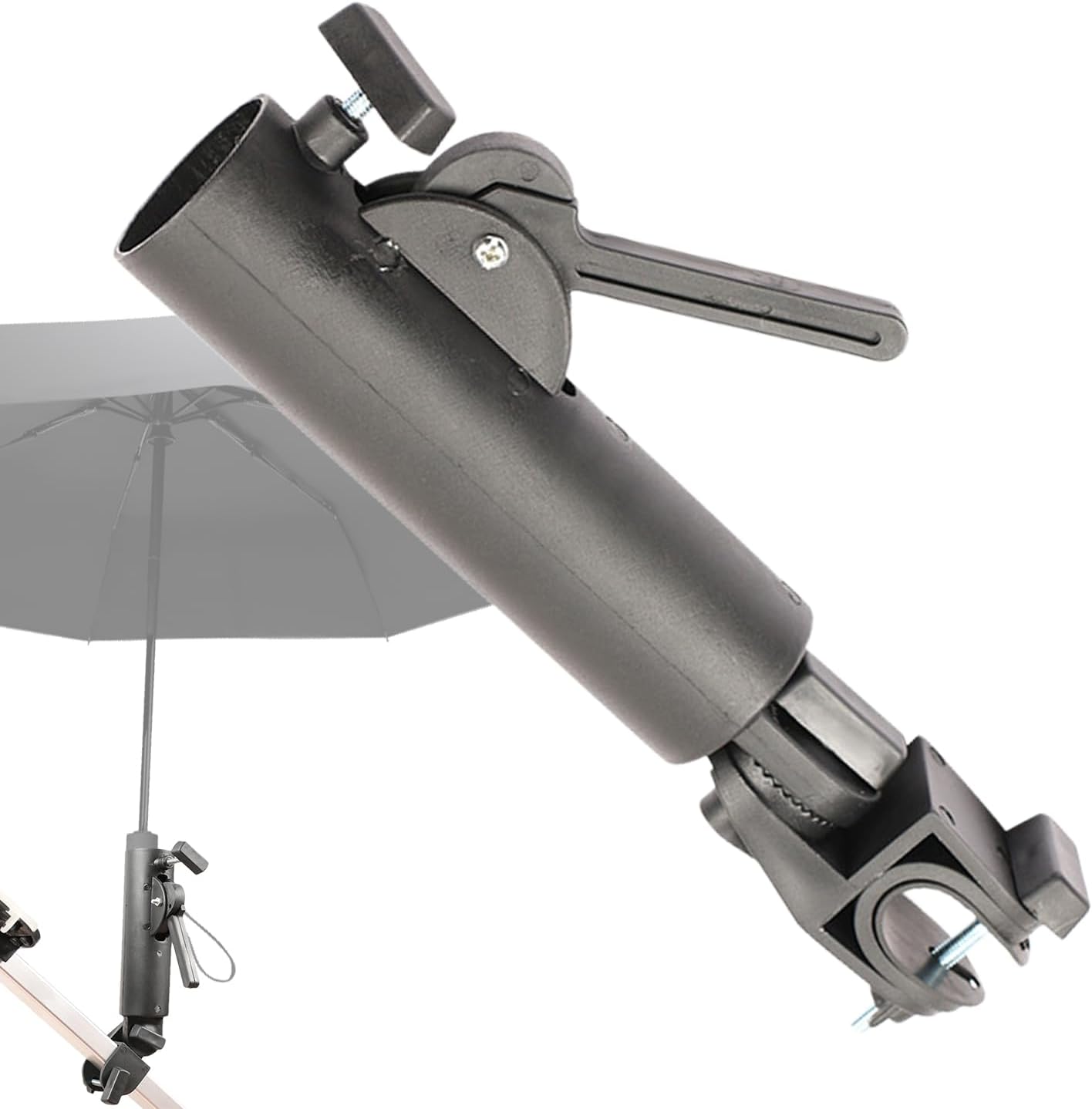 Adjustable Umbrella Stand Clamp - Double Lock Golf Cart Holder, Fits Beach Chair Mobility Scooter Wheelchair