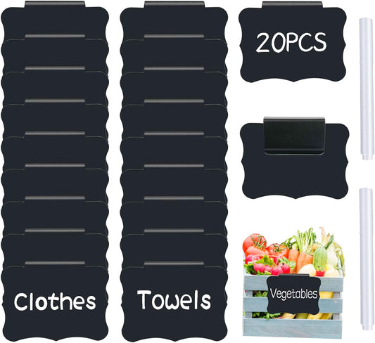Reusable Storage Bin Labels - Clip On Closet & Basket Holder with 2 White Chalk Labels