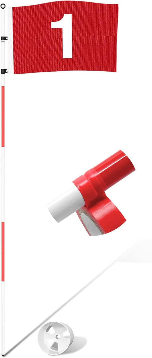 KINGTOP Golf Flagstick 6ft, Portable Five-Section Design for Backyard Practice Putting Green, Driving Range Golf Pin Flag Hole Cup Set, Gift Idea