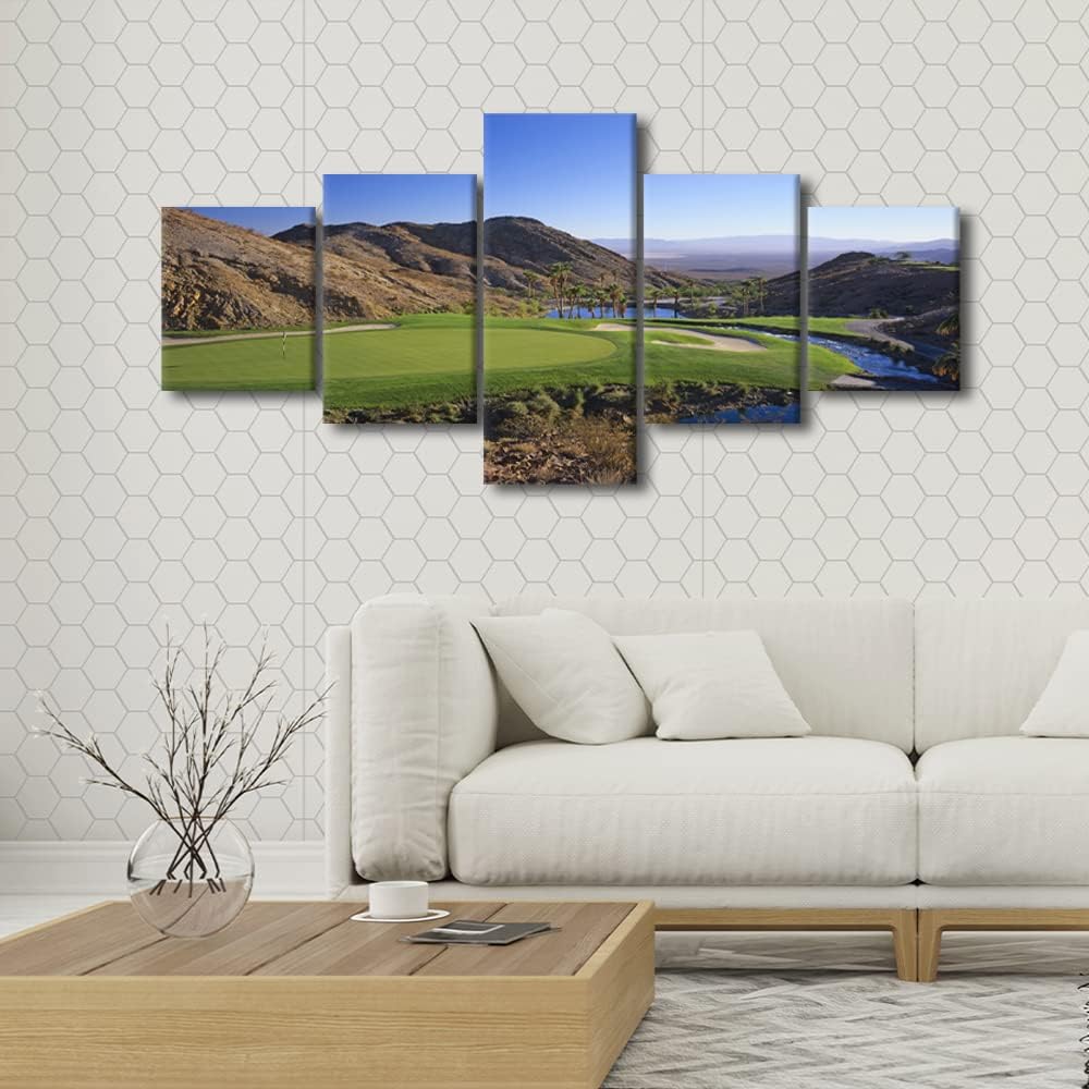 5 Piece Cascata Golf Course Canvas Golf Course Print Art Golf Course Scenery Home Decor Wall Art Golf Course Pictures for Living Room Office Bedroom Poster Painting Framed Ready to Hang - 50"W x 24"H