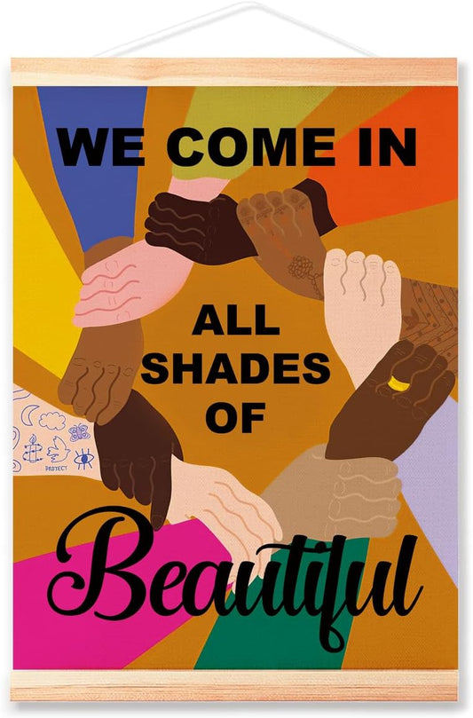 Multicultural Diversity Equality Poster Hanger Frame for Classroom School Office Nursery Wall Decor,We Come In Shape of Beautiful Canvas Wall Art Poster Print Wall Hanging 16x12in