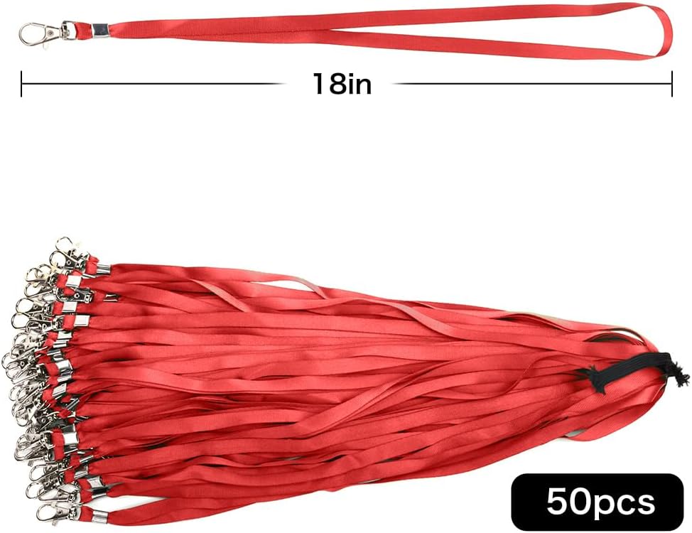 Lanyards 50 Pcs Bulk Lanyard for Id Badges Flat Red Lanyard with Badge Clip Swivel Hook (50, Red)