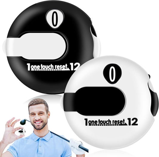 Weewooday 2 Pieces Golf Score Counter Golf Stroke Counter Golf Counter Clicker with One Touch Reset for Golf Game Scorekeeper Outdoor Activities Sport (Black, White)