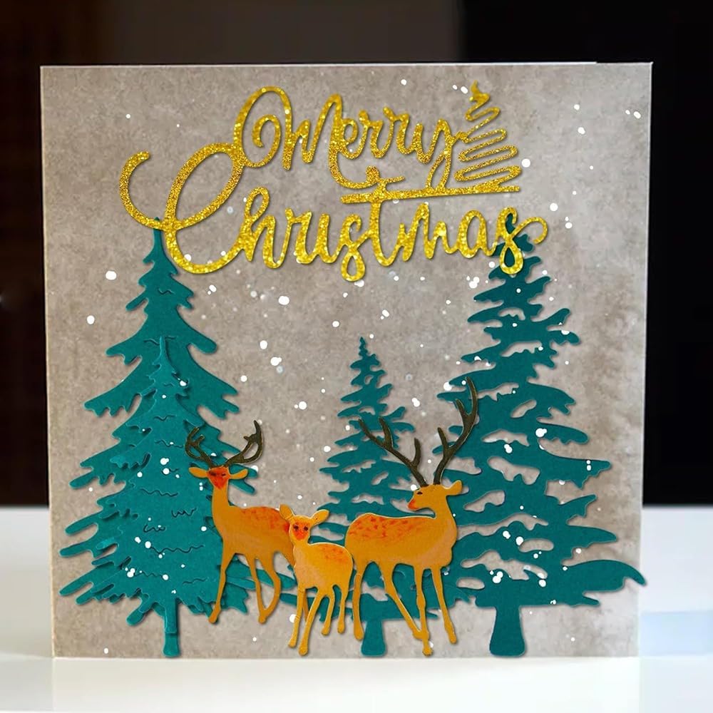 Lapoo Metal Cutting Die for Scrapbooking, 3D Backgrounds Frame New Cutting Dies DIY Album Card Making Decor Paper Metal Die Cuts Party Wedding Decorations (Christmas Numbers and Deer 7.1 x 6.3 in)