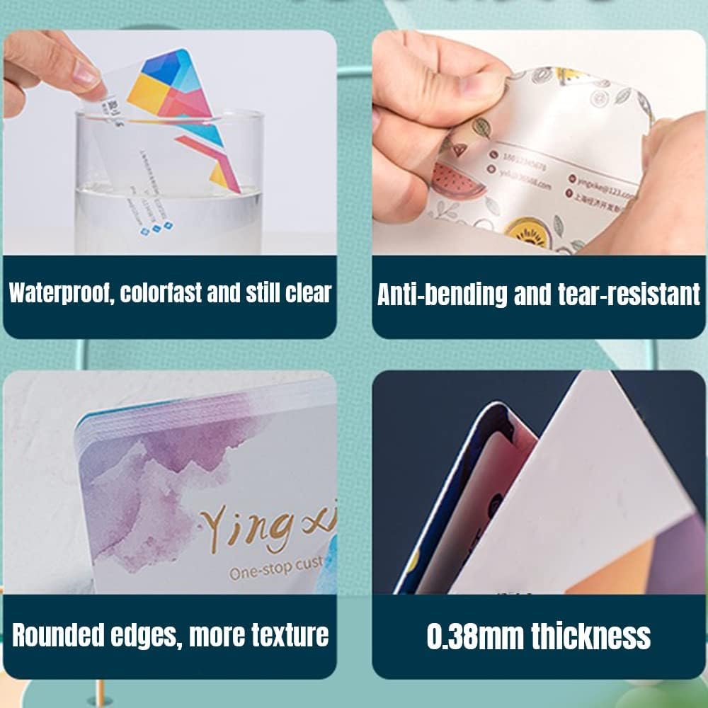 500Pcs Custom Business Cards PVC Waterproof Add Photo/Text/Logo Print Your Own Business Cards Personalized Double-sided Printed Glossy Matte Frosted 0.38mm Thickness