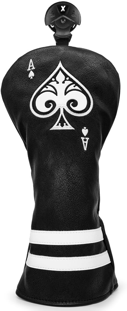 Black Golf Ace of Spade Golf Club Cover for Golf Clubs - Hybrid Headcover Golf Driver Headcover 3 Wood Head Cover (Rotatable 2 3 4 5 6 Ut Head Cover) Putter Headcover