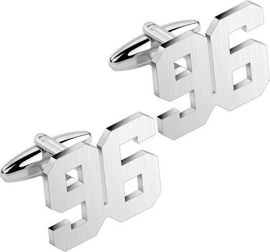 AMITER Mens Cufflinks with Number, Classic Silver Personalized Cuff Links for Men, Sport’s Day Casual or Formal Shirts