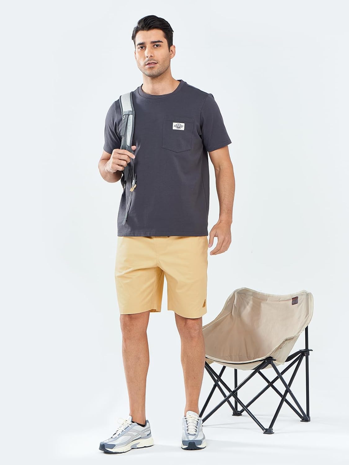 NORTHYARD Mens Casual Shorts-Cotton 9" Golf Hiking Drawstring Elastic Waist Work Shorts with Zipper Pockets