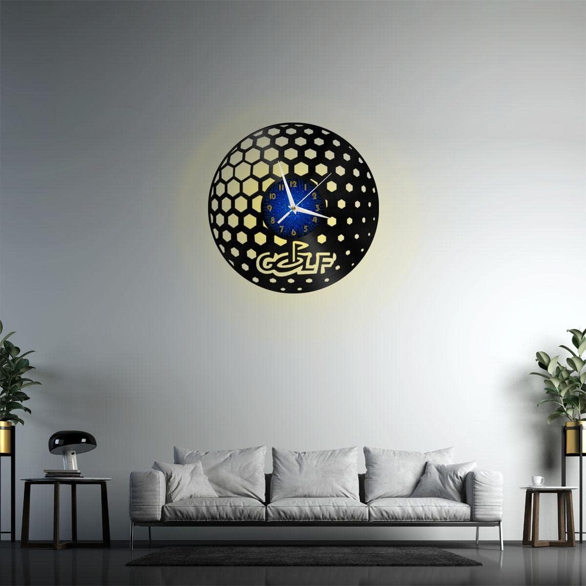 Generic Golf Club 2 12 Inch Vinyl Record Wall Clock - Silent, Creative, and Unique Clock for Living Room, Entryway, or Bedroom Decor Idea(12 inchs B with LED), Blue