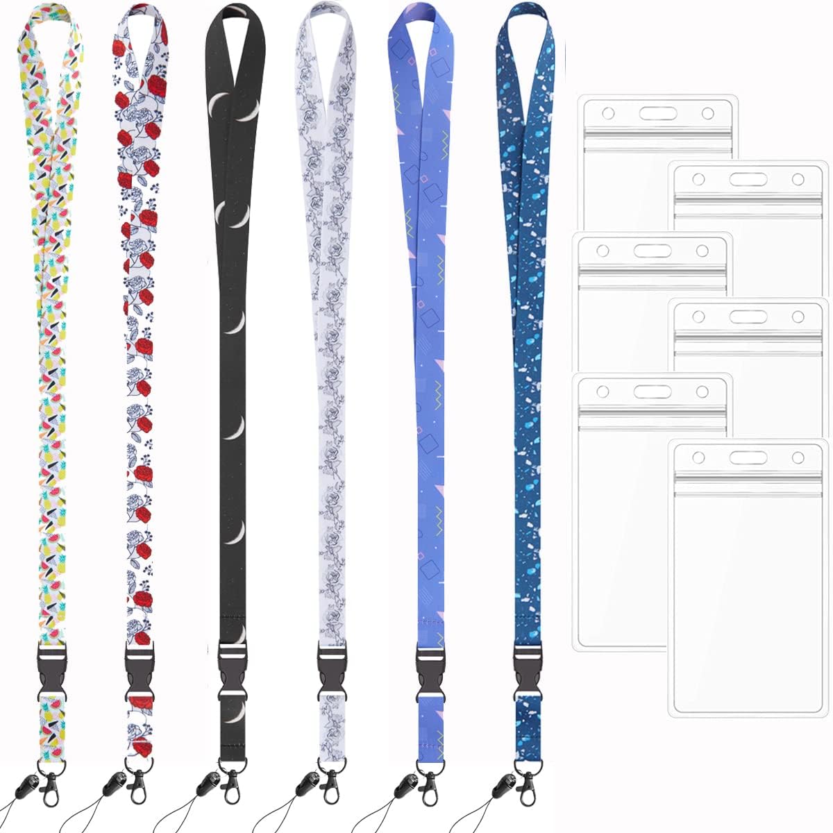 Lanyard with Badge Holder 6 Pack Neck Lanyards White Black for Office Cruise Keys Women Men Waterproof
