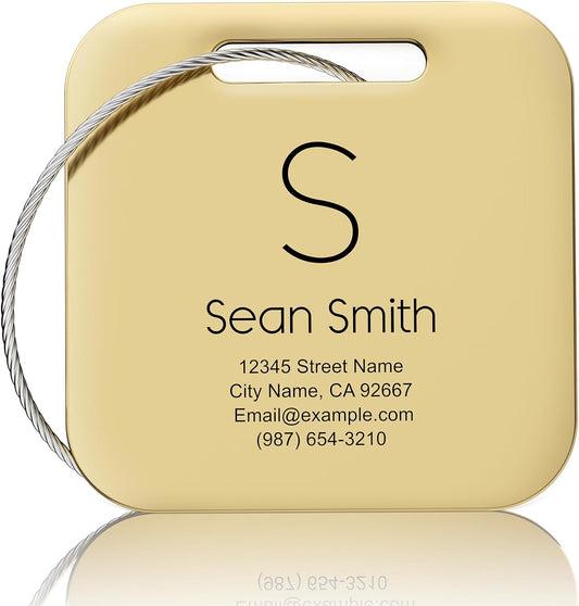 Personalized Engraved Gold Metal Luggage Tags for Suitcase - Custom Name Tags for Bags and Backpacks (10 Pack)