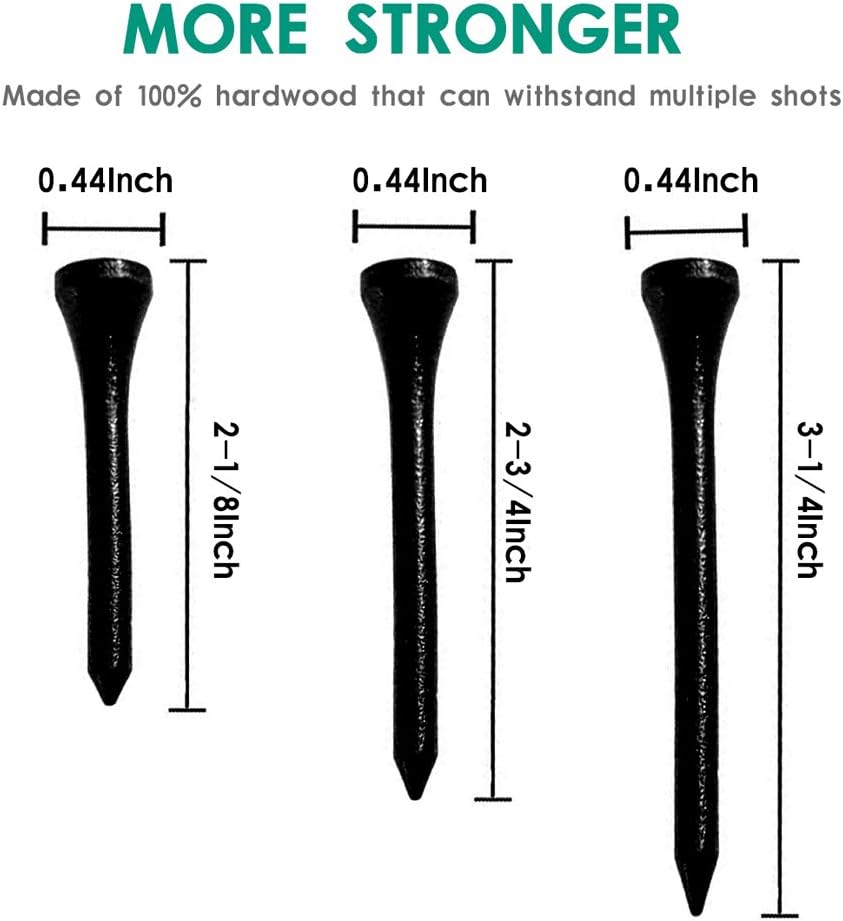 THIODOON Golf Tees Professional Natural Wood Golf Tees Pack of 100, Golfing Tees Multiple Colors Size 3-1/4 inch, 2-3/4 inch or 2-1/8 inch, Tall Golf Tees Bulk Reduce Side Spin and Friction