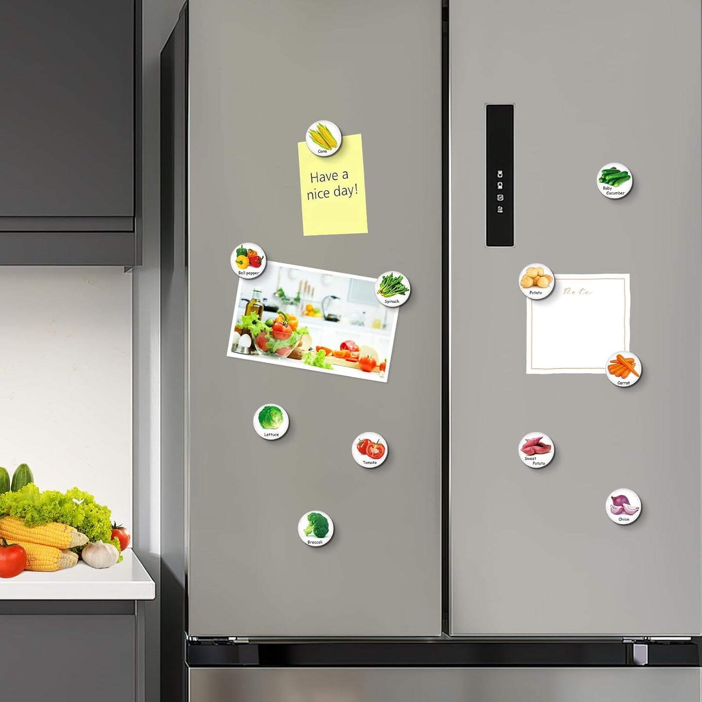 MORCART 16PCS Food Magnets for Fridge, Cute Vegetable Magnets for Refrigerator Locker Whiteboard Decorative Magnetic Board Cabinets Classroom Office Cubicle School
