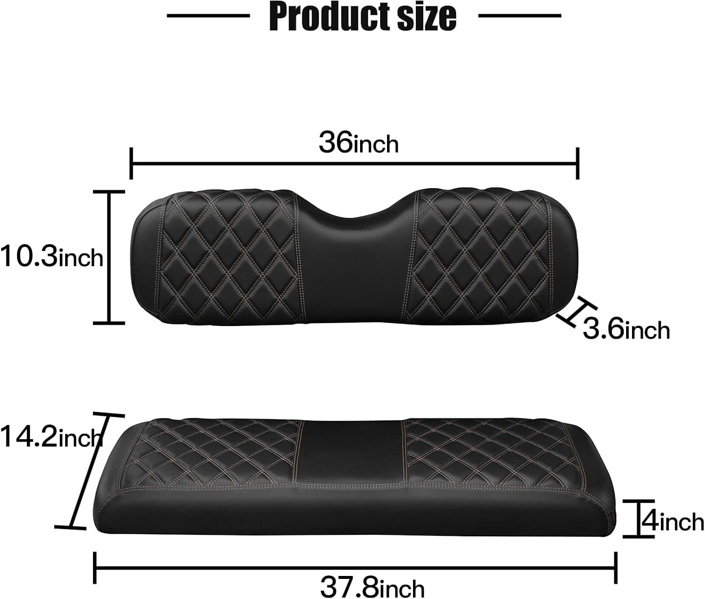 NOKINS Golf Cart Seat Covers Fit Club Car Precedent/DS/EZGO RXV/TXT/Yamaha Drive Aftermarket Standard Rear Seat Cushion, No Stapler, Multiple Colors&Breathable (Black&Brown Stitch)