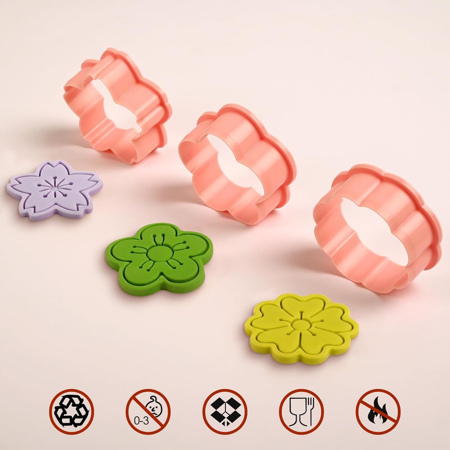 8 Pack Flower Cookie Cutters, 3D Cookie Cutter with Plunger Stamp, 8 Styles Spring Flowers Cookie Stamps for Home Kitchen
