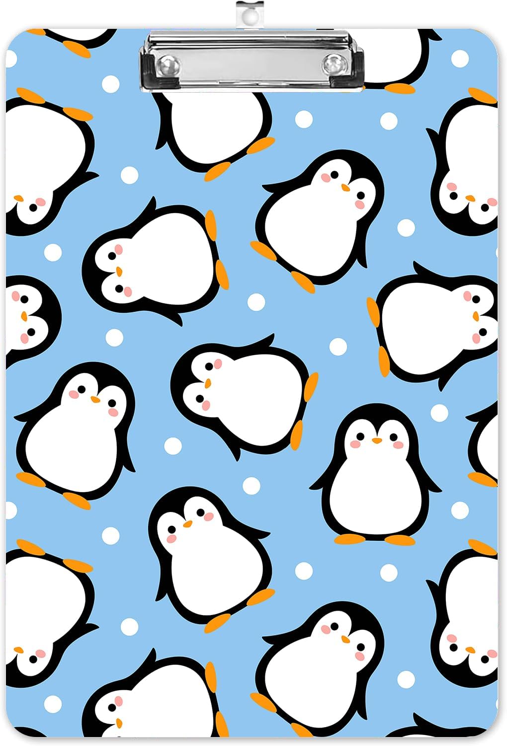 Fashion A4 Clipboard, Standard Letter Size 9" x 12.5", Decorative Wooden Clipboard with Low Profile Metal Clip for Office, School, Teachers, and Students, Cute Penguin