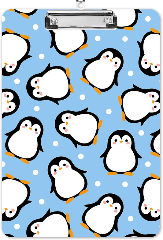 Fashion A4 Clipboard, Standard Letter Size 9" x 12.5", Decorative Wooden Clipboard with Low Profile Metal Clip for Office, School, Teachers, and Students, Cute Penguin