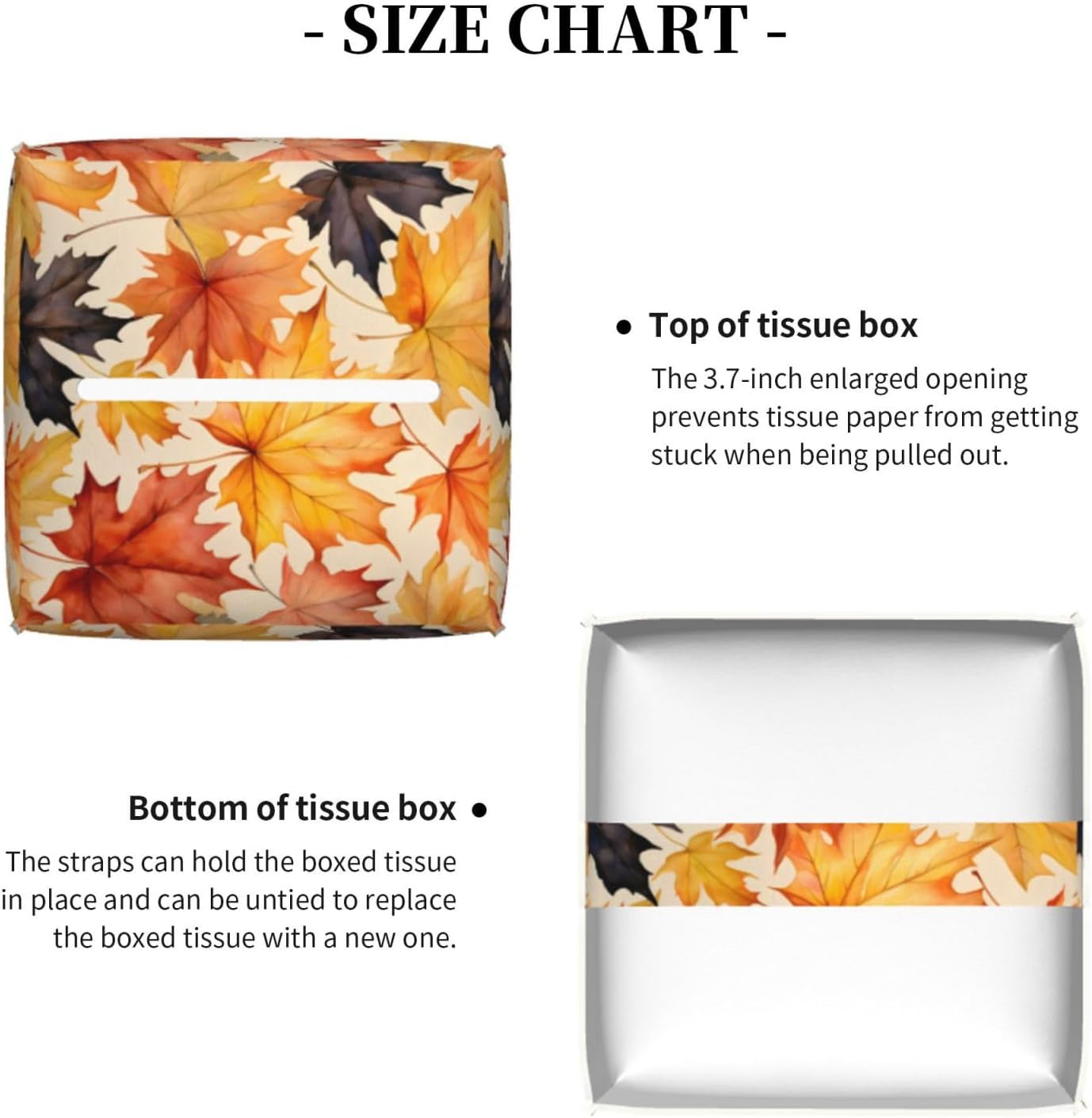 Tissue Box Cover Fall Maple Leaf Square PU Leather Tissue Box Holder for Car Bathroom Bedroom Desk Tabletop Decor