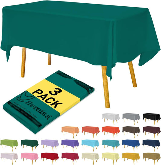 Plastic Teal Tablecloths 3 Pack Disposable Table Covers 54 x 108 Inches Pitch Onyx Teal Table Cloths for Parties Birthdays Weddings Anniversary BBQ Picnic, Fits 6 to 8 Foot Rectangle Tables