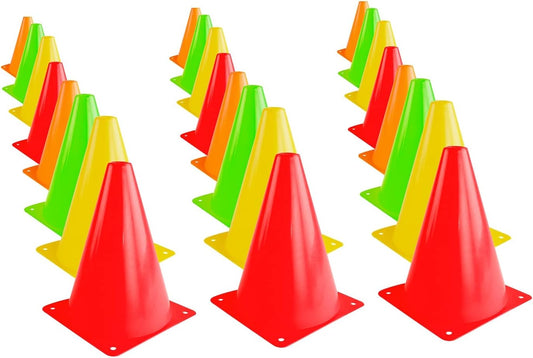 Super Z Outlet 7.5" Bright Neon Colored Orange, Yellow, Red, Green Cones Sports Equipment for Fitness Training, Traffic Safety Practice (24 Pack)