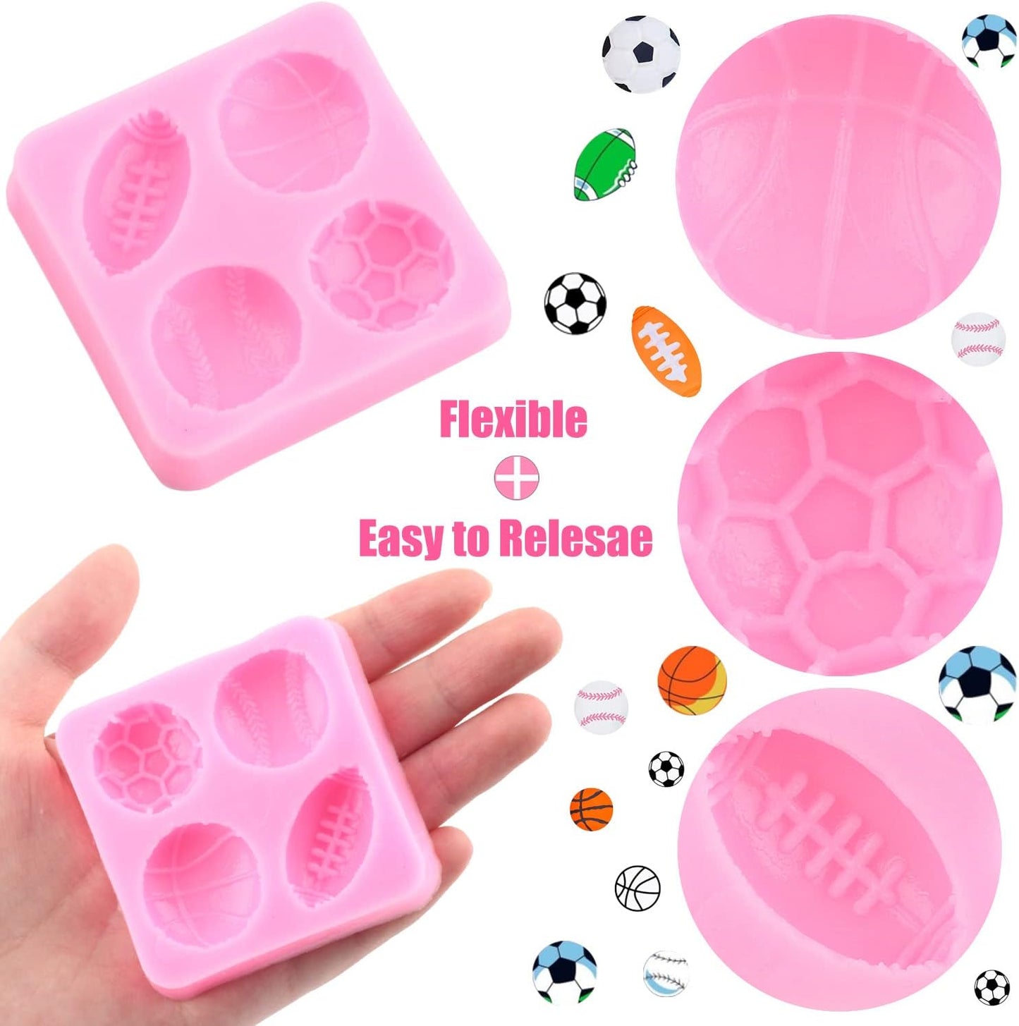 Zixiang Football Basketball Baseball Rugby Silicone Molds Ball Cake Fondant Molds For Cake Decorating Cupcake Topper Polymer Clay Candy Chocolate Gum Paste Set Of 4