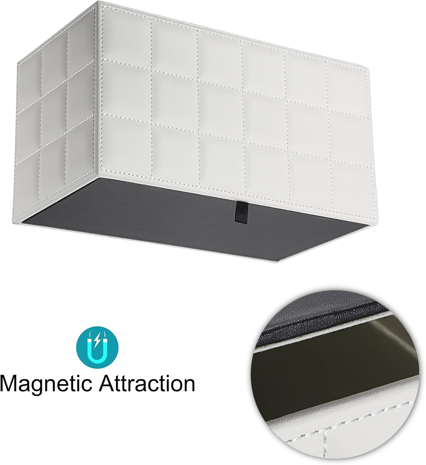 Sumnacon Tissue Box Cover Rectangle Leather Tissue Box with Magnetic Bottom,PU Tissue Box Holder Decorative Grid White Tissue Cover for Bathroom Toilet Bedroom Kitchen Office Table Desk, Large