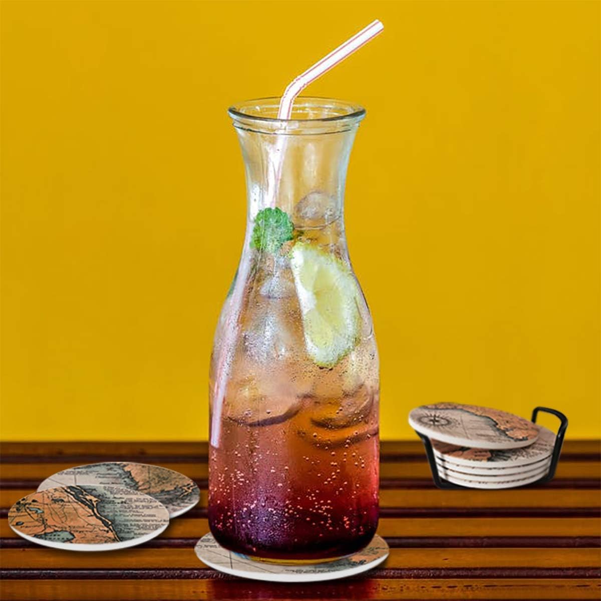 Darate Absorbent Coasters with Holder Set of 8, Coasters for Drinks, Unique Housewarming Gift, 4 Inch Round Coaster for Bedroom, Home, Office, Bar, Dining Room, Living Room, Kitchen (Nautical Chart)