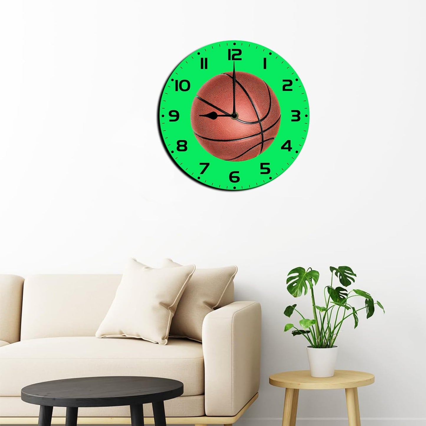 Soliyoahee Basketball Clock Round Wooden Wall Clock Home Decor Silent No Tick Battery Powered for Living Room Bedroom Kitchen Bathroom 10inch