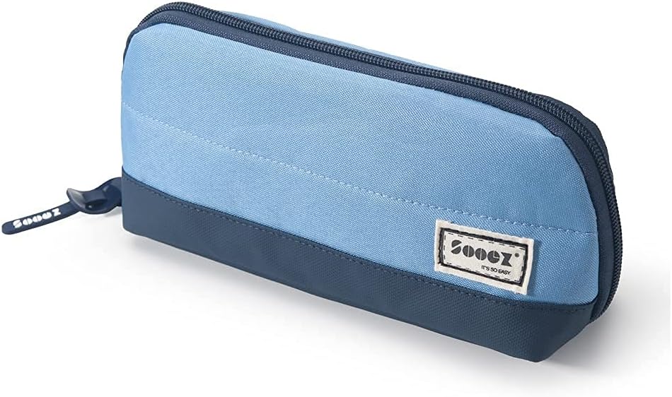 Sooez Wide-Opening Pencil Pen Case, Lightweight & Spacious Pencil Pouch Zipper Stationery Bag, Aesthetic Supply with Triangular Design for Adults, Blue