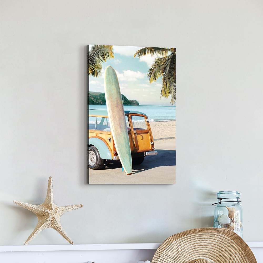 coastal wall art surfboard pictures: beach car wall decor seaside artwork surfing ocean print in beach canvas painting for bathroom 11" x 16"