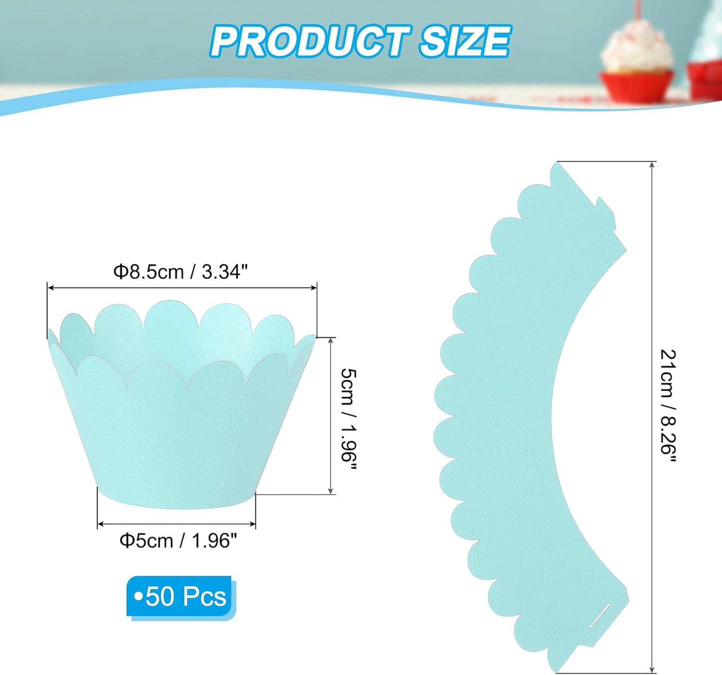 PATIKIL Cupcake Wrappers Paper, 50 Pack Baking Cups Standard Wave Decoration for Anniversary Birthday Weddings and Parties, Light Blue